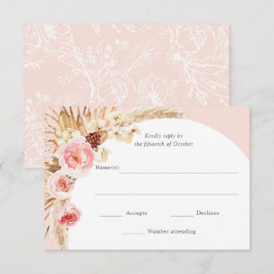Rosa Pampas Grass Boho Blommigt Bröllop OSA Kort