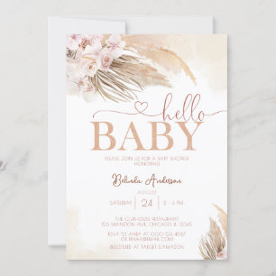 Rosa Pampas Grass Boho Hej Flicka Baby Shower Inbjudningar