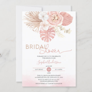 Rosa Pampas Grass Boho Möhippa Inbjudningar
