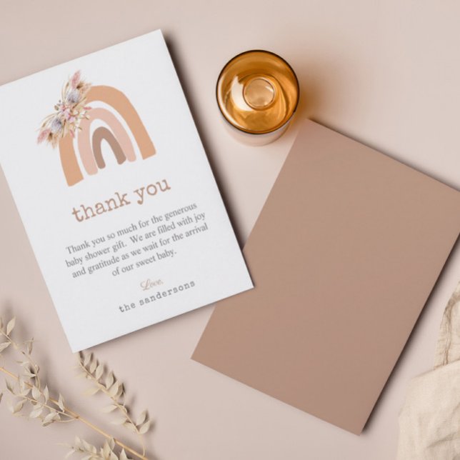 Rosa Pampas Grass Boho Rainbow Baby Shower Tack Kort (Skapare uppladdad)
