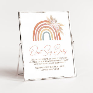 Rosa Pampas Grass Boho Rainbow Säg inte Baby Poster