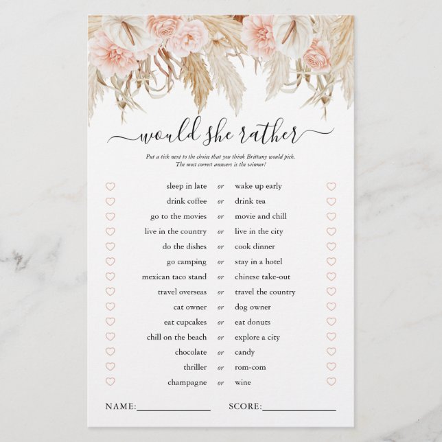 Rosa Pampas Grass Möhippa Game (Framsida)