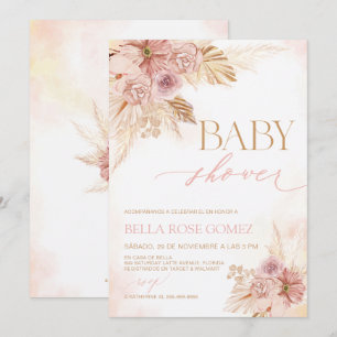 Rosa Pampas Grass Spansk babyskor Inbjudan