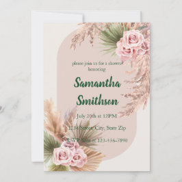 Rosa Pampas och Blommor Inbjudningar