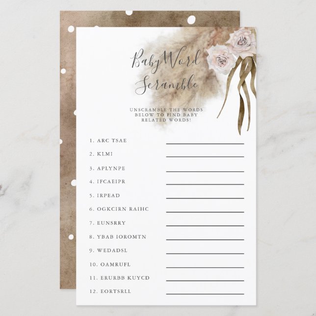 Rosa Pampasgräs Baby Bokstavsordlek Spel (Fram/baksida)