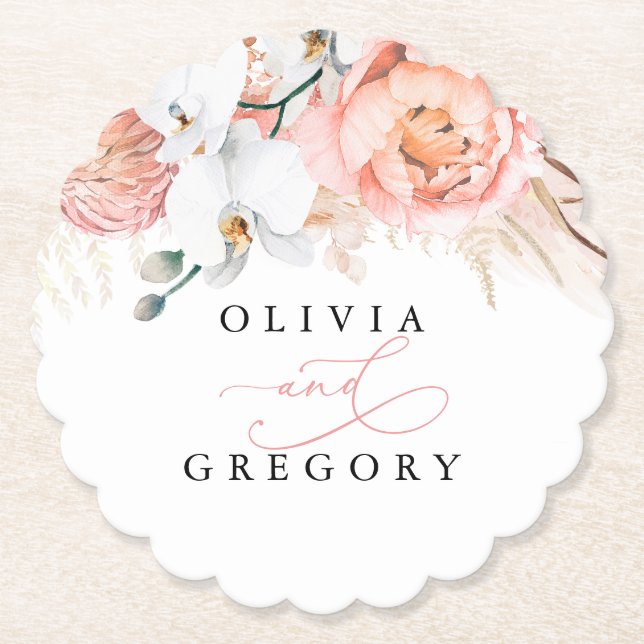 Rosa Pampasgräs Elegant Tropisk Papper Underlägg Papper (Framsida)