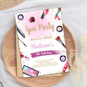 Rosa Pamper Party tema för flickor Inbjudningar
