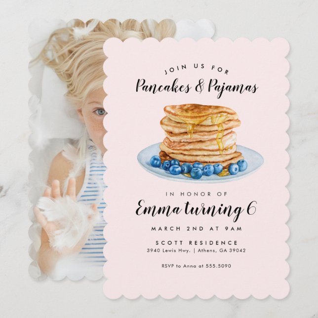 Rosa Pancakes Pajamas Birthday-inbjudan Inbjudningar (Fram/baksida)
