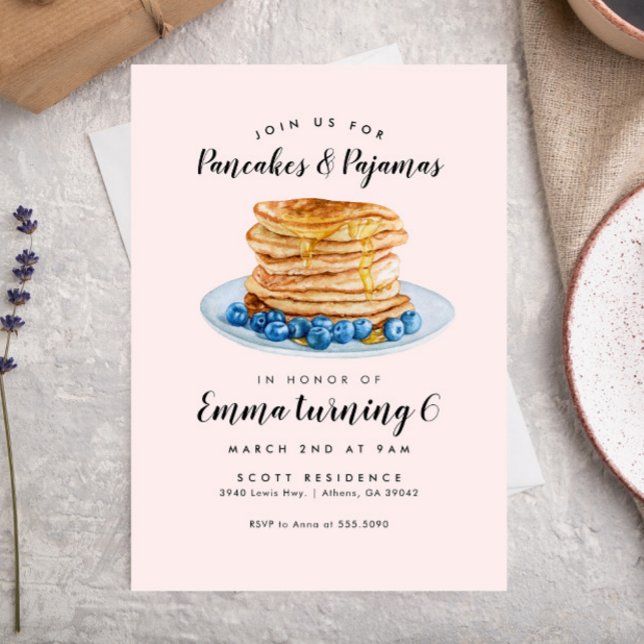 Rosa Pancakes Pajamas Birthday-inbjudan Inbjudningar (Skapare uppladdad)
