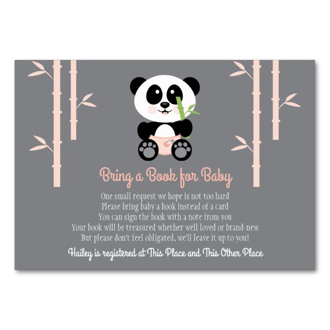 ROSA PANDA BABY SHOWER BOK BEGÄRAN-KORT BORDSNUMMER (Framsidan)