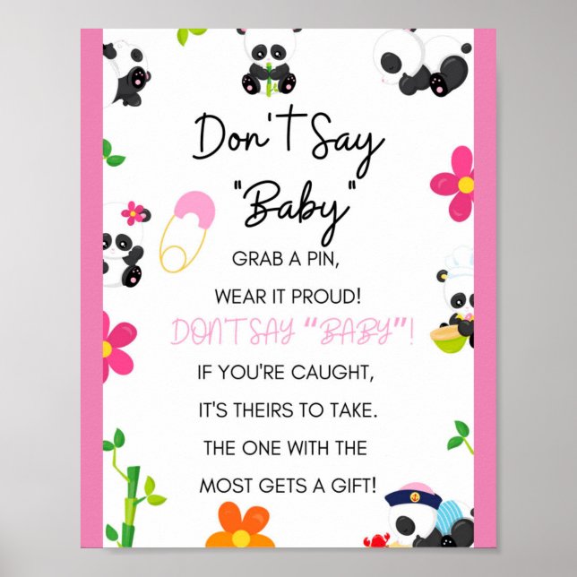 Rosa Panda Baby Shower Game Sign Poster (Framsidan)