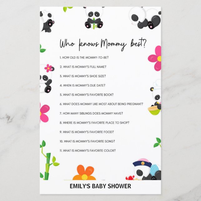 Rosa Panda Baby Shower-spel (Framsida)