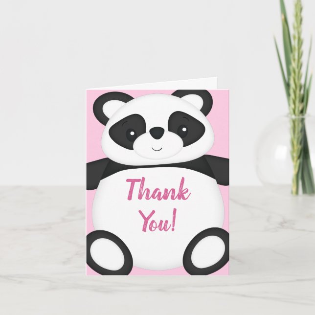 Rosa Panda Bear Baby Shower Tack Kort (Framsida)