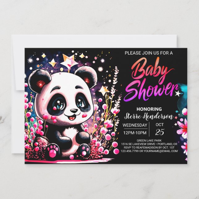 Rosa Panda Bear Stollig Girl Baby Shower Inbjudningar (Framsida)