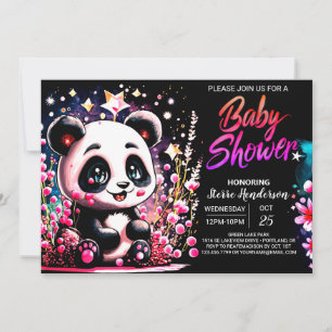 Rosa Panda Bear Stollig Girl Baby Shower Inbjudningar