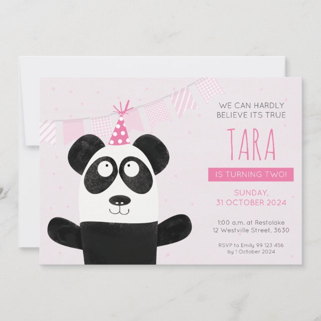 Rosa Panda Birthday-inbjudan Inbjudningar (Framsida)