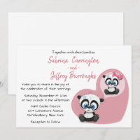 Rosa Panda Teddybjörnar Hjärtan Tecknad Bröllop