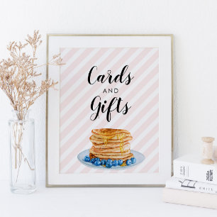 Rosa pannkaka bröllopsdusch brunch kort gåvor skyl poster