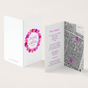 Rosa Pansy art bröllop - detaljschema karta Kort