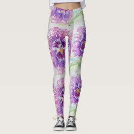 Rosa Pansy Blommigt Watercolor Leggings