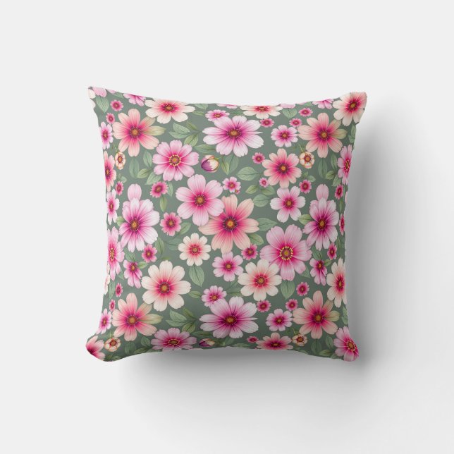 Rosa Pansy-blommor vintage Kudde (Framsida)