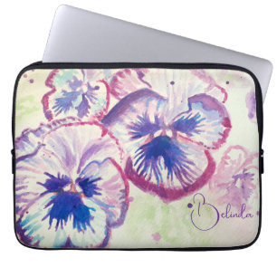 Rosa Pansy Watercolor Painting Blommigt Art Girls Laptop Fodral