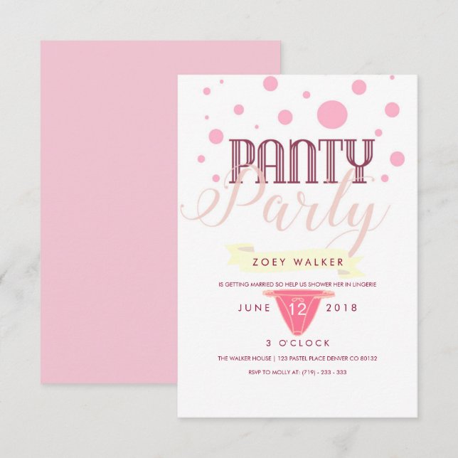 Rosa Panty Party-inbjudan Inbjudningar (Fram/baksida)