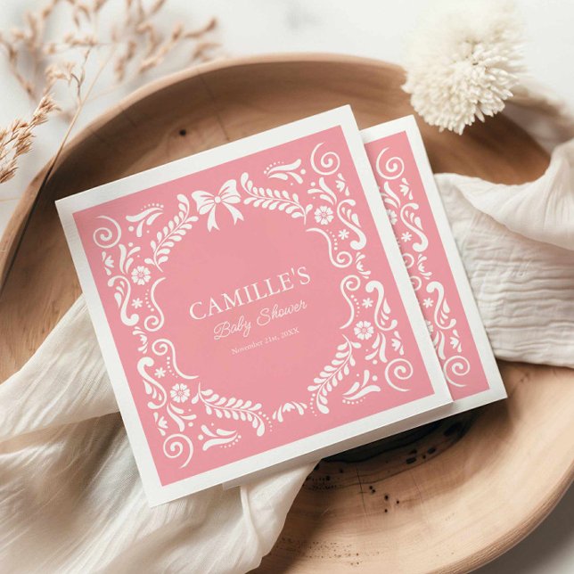 Rosa Papel Picado Baby Shower Pappersservett (Pink Fiesta Baby Shower Napkins)