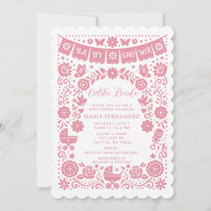 Rosa Papel Picado Cielito Lindo Flick Babyshower Inbjudningar