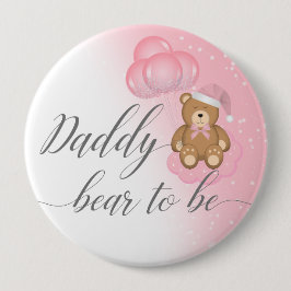 Rosa pappa Bear att Sömnig Bear Girl Baby Shower Knapp