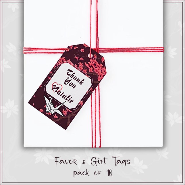 Rosa Papper Crane Origami Cherry Blommar Presentetikett (Skapare uppladdad)