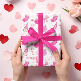 Rosa Papper jultomte och snöflingor Presentpapper