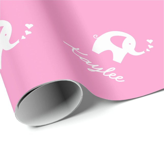 Rosa papper med söt baby-elefant presentpapper (Rullad Hörn)