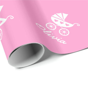 Rosa papper med söt baby-vagn presentpapper