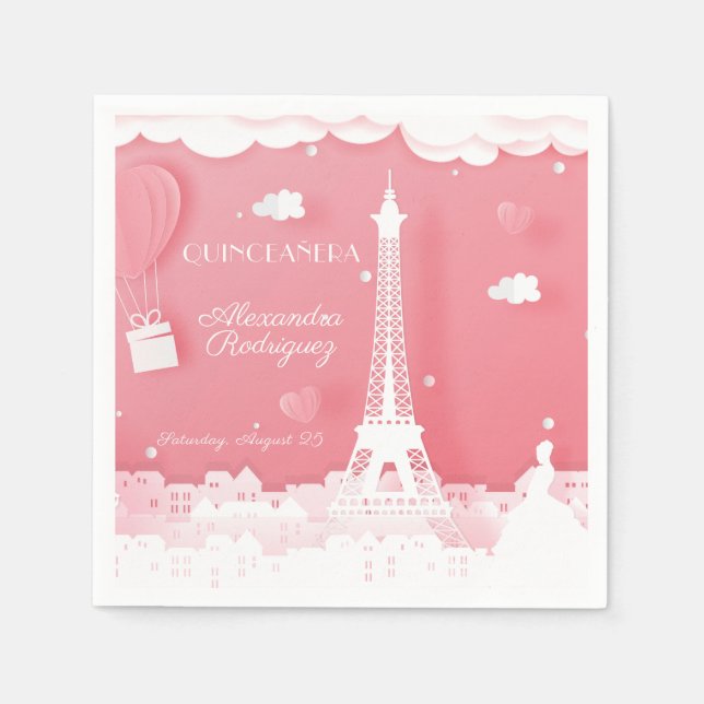 Rosa Papper Paris Quinceañera Pappersservett (Framsidan)
