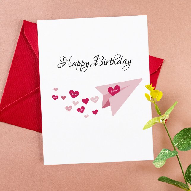 Rosa Pappert flygplan,Romantiskt,Boyvän Birthday Helg Vykort (Skapare uppladdad)