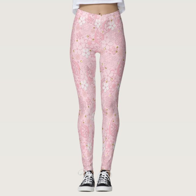 Rosa pappra blommor leggings (Framsida)
