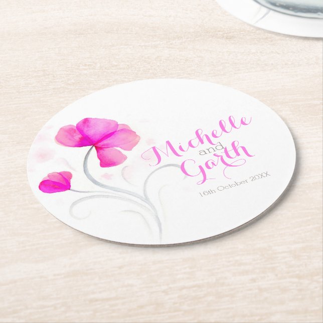 rosa pappra underlägg av vattenfärgen bröllop papper rund (Vinklad)