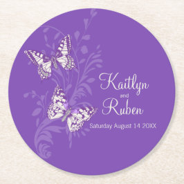 rosa pappra underlägg med bröllop-tryckta konstfjä papper rund