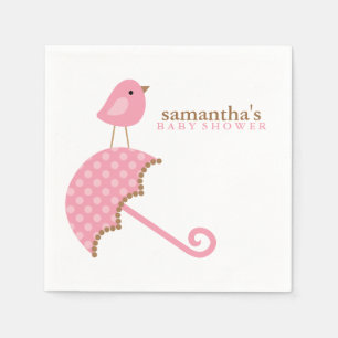 Rosa Paraplla Bird Baby Shower Pappersservett