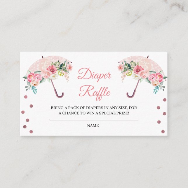 Rosa Paraplla Diaper Raffle-höljeskort Tilläggskort (Framsida)
