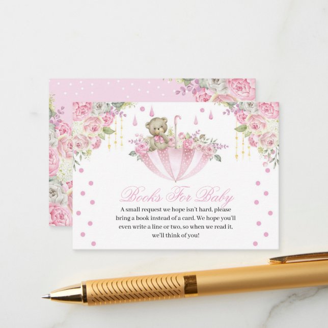 Rosa Paraplla Nalle Bokar för Baby djurutrymme Tilläggskort (Fram/Back In Situ)