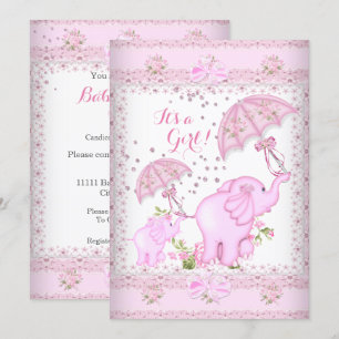 Rosa paraply Elefantkalv Baby Shower Flicka Inbjudningar