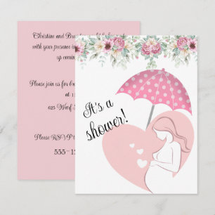 Rosa paraply för baby shower digital nedladdningsb inbjudningar