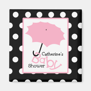 Rosa paraplybaby shower - vitpolka dots magnet