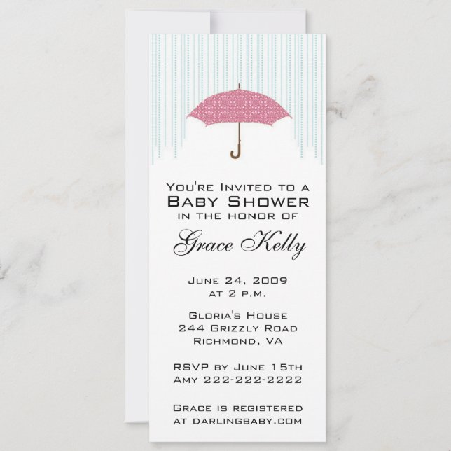 Rosa paraplybaby showerinbjudan inbjudningar (Framsida)