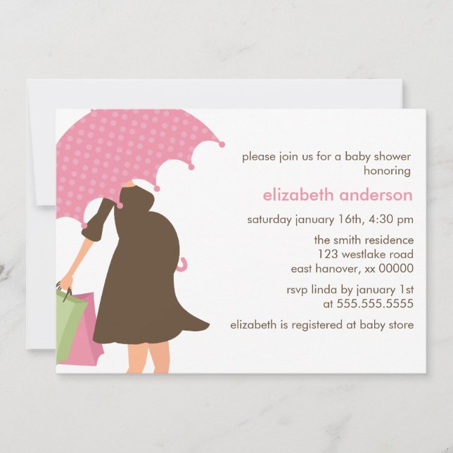 Rosa Paraplybarn, gravida, Mamma babyskor Inbjudningar (Framsida)