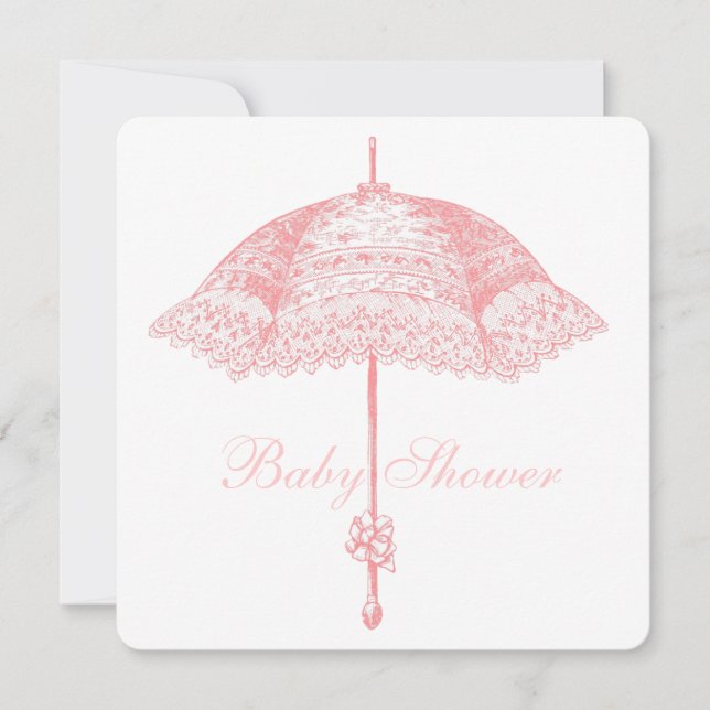 Rosa parasoll paraply Baby flicka Shower Inbjudningar (Framsida)