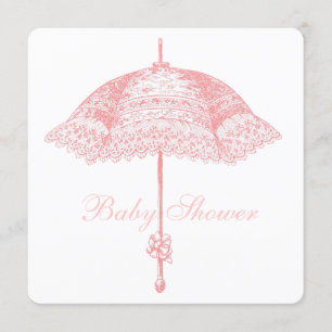 Rosa parasoll paraply Baby flicka Shower Inbjudningar