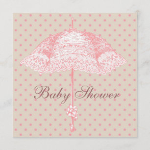Rosa parasoll paraply Baby flicka Shower Inbjudningar